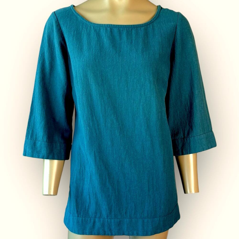 Soft Surroundings Cotton Gauze Tunic Top Pullover Blouse Women MP Aqua Coastal